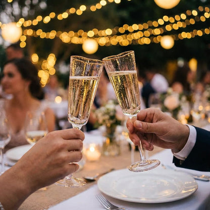 Gold Rim Heart Champagne Flutes, Set of 4
