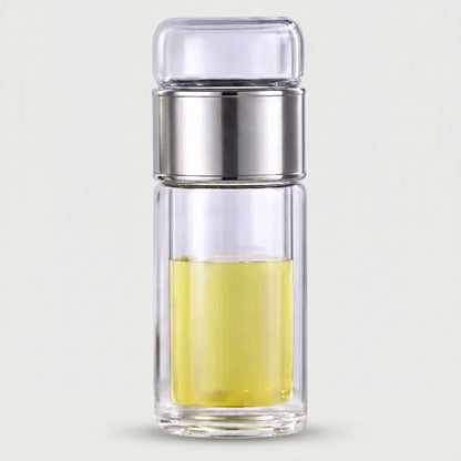 Silver loose leaf tea infuser water bottle on white background