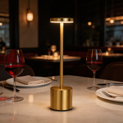 Luca touch table lamp on desk with laptop