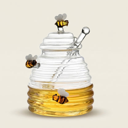 Glass Honey Jar with Lid and Honey Stick