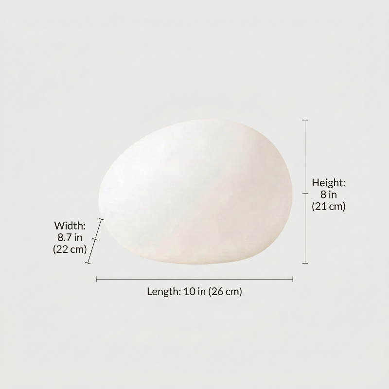 Solar light pathway stone with measurements on a light gray background