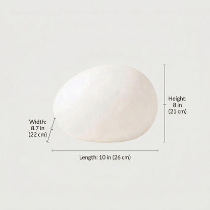Solar light pathway stone with measurements on a light gray background
