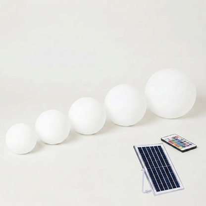 Solar-powered outdoor lights with a remote control on a white background