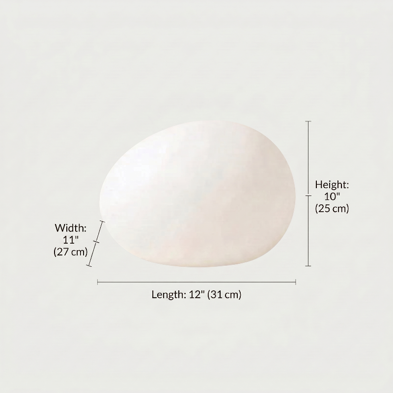 Solar light pathway stone with measurements on a light gray background