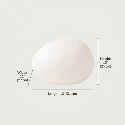 Solar light pathway stone with measurements on a light gray background