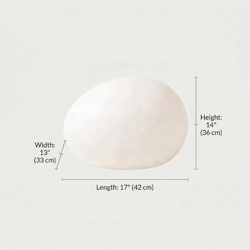 Solar light pathway stone with measurements on a light gray background