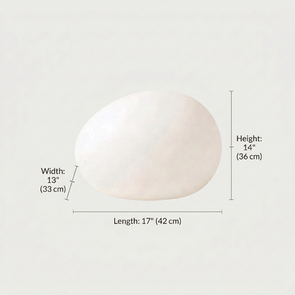 Solar light pathway stone with measurements on a light gray background