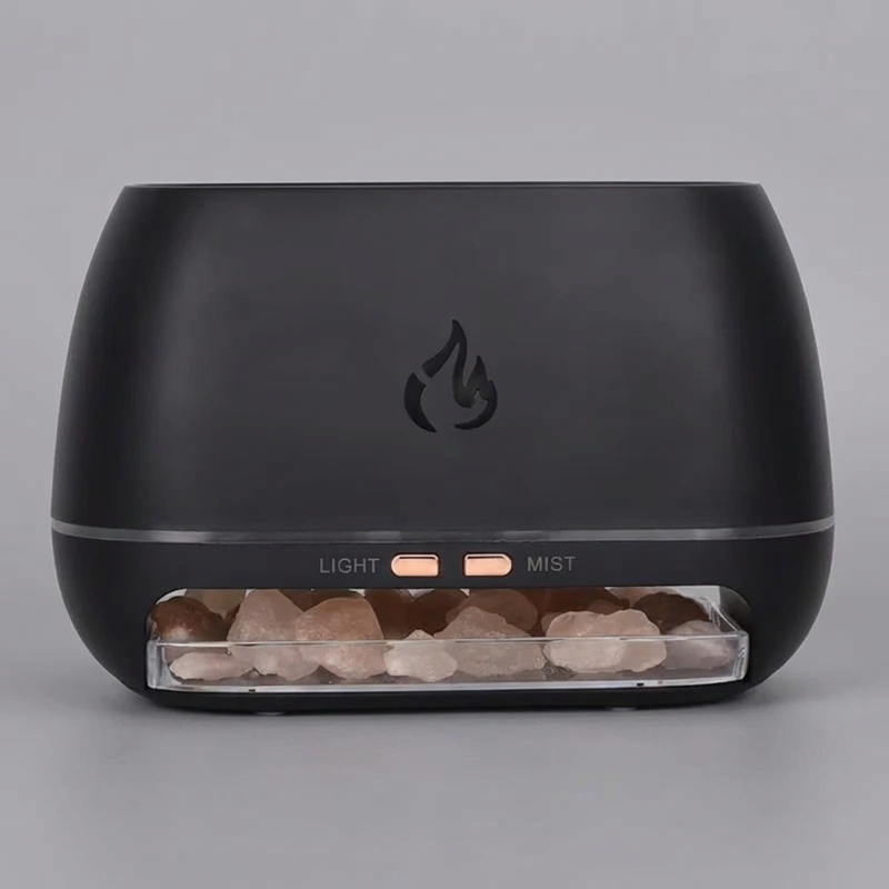 Black Himalayan salt humidifier and diffuser on white background