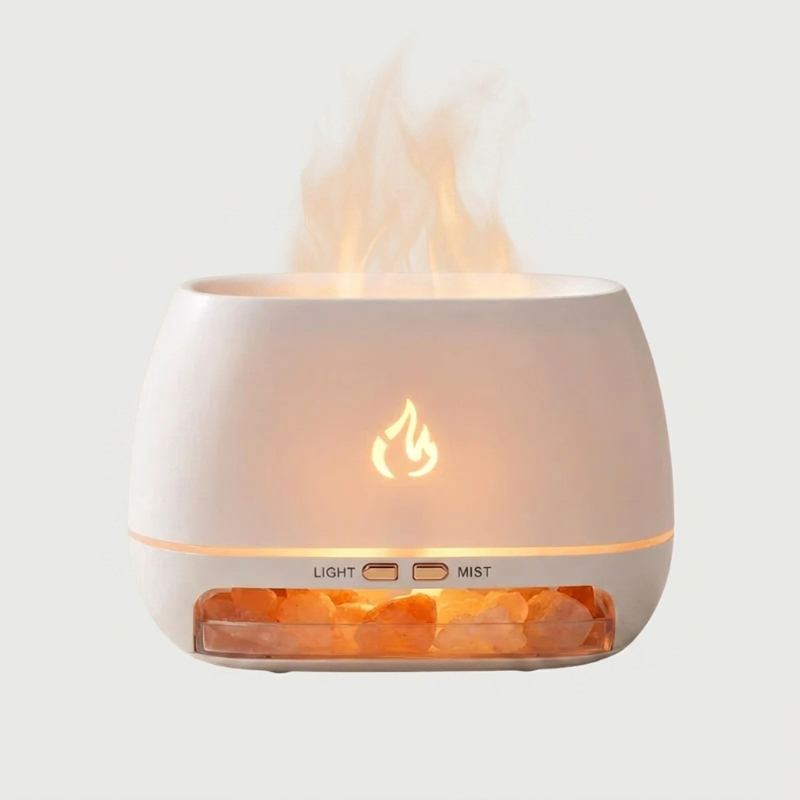 White Himalayan salt humidifier and diffuser on white background