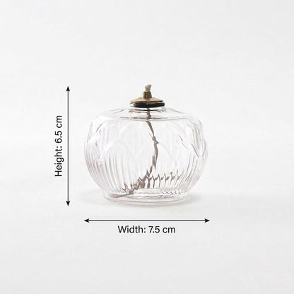 Clear Ornament glass oil lamp dimensions: 2.6in/6.5cm height, 3in/7.5cm width