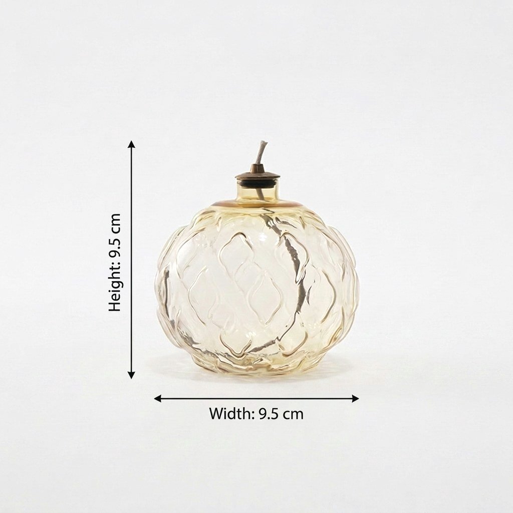 Gold Ornament glass oil lamp dimensions: 3.7in/9.5cm height, 3.7in/9.5cm width