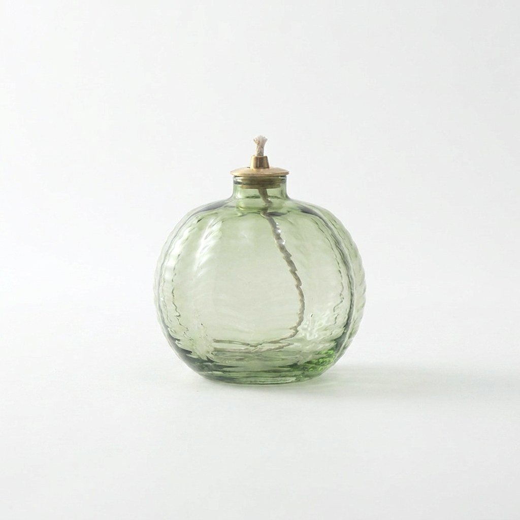 Green Ornament glass oil lamp product photo on a white background