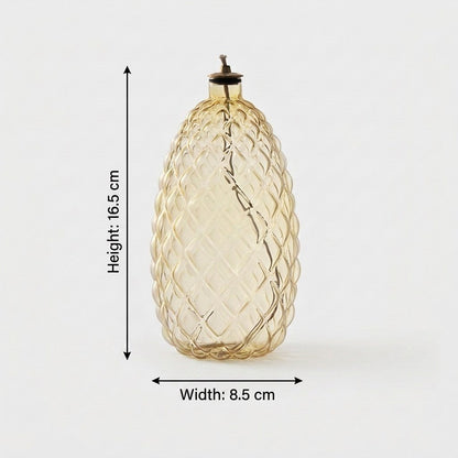 Pinecone glass oil lamp dimensions: 6.5in/16.5cm height, 3.3in/8.5cm width