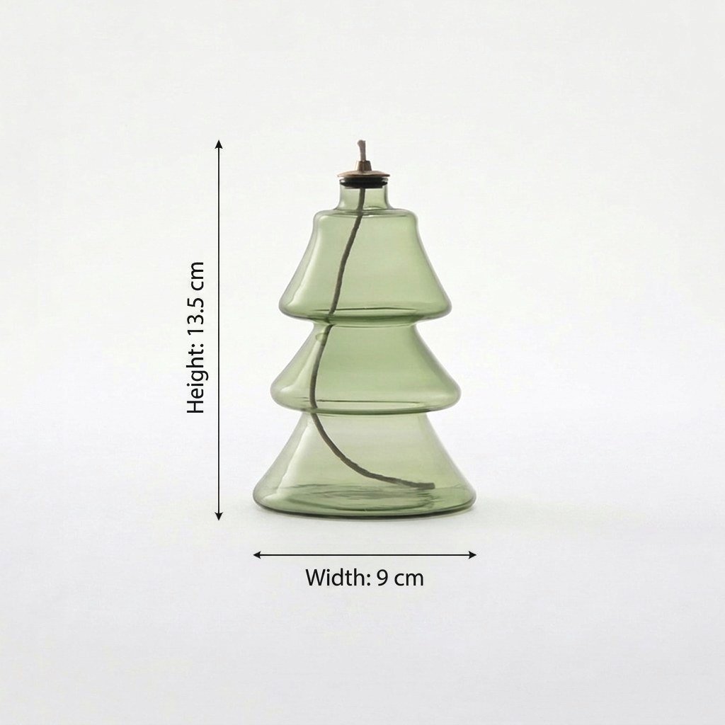 Tree glass oil lamp dimensions: 5.3in/13.5cm height, 3.5in/9cm width