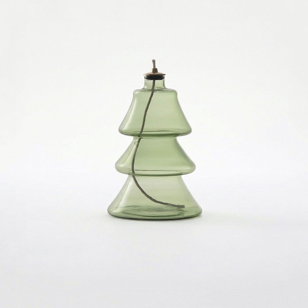 Tree-shaped glass oil lamp product photo on a white background