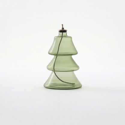 Tree-shaped glass oil lamp product photo on a white background