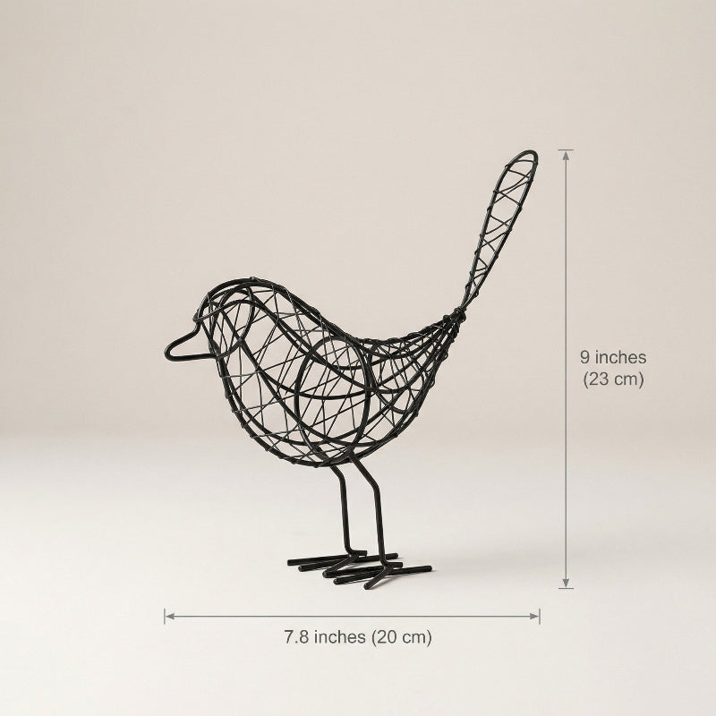 Iron bird sculpture dimensions graphic on white background