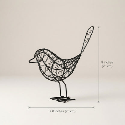 Iron bird sculpture dimensions graphic on white background