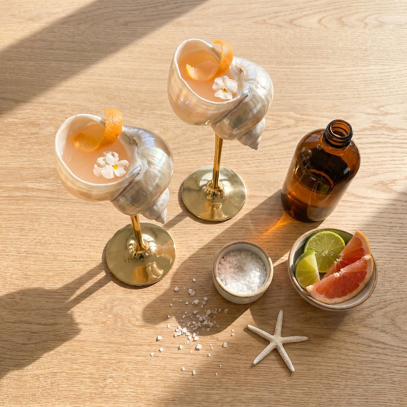 50mm shell drinking glass Sea Shell Glasses – Coastal Drinkware Set