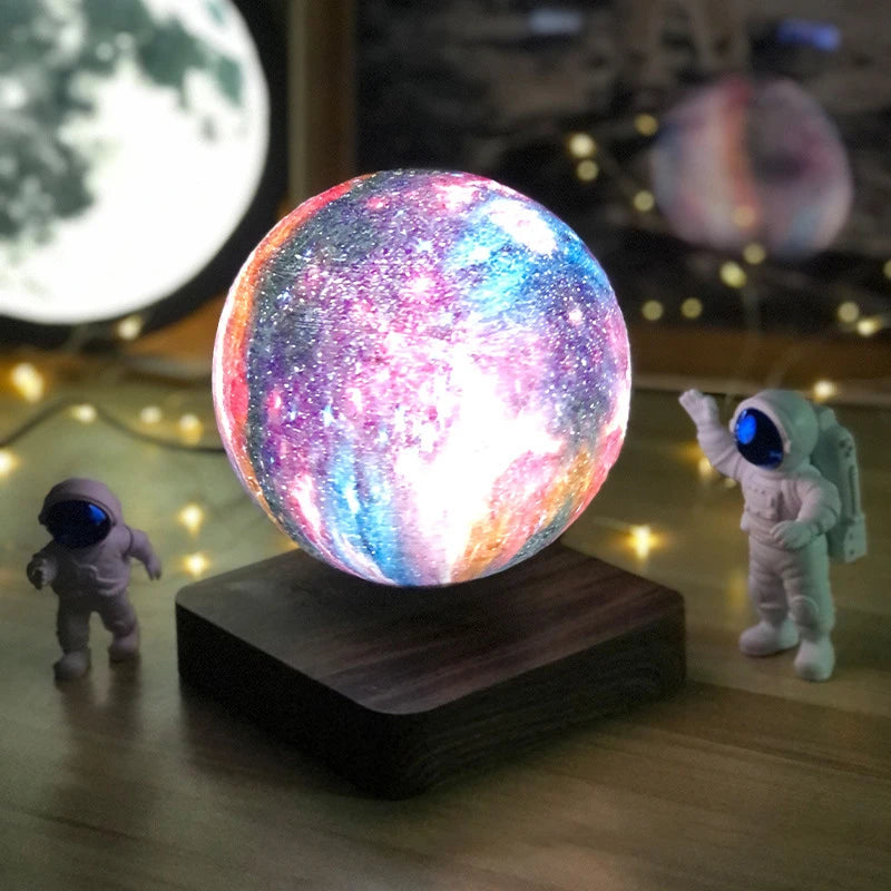 The Levitating Starry Sky Lamp displayed on a bedside table, creating a serene and cozy atmosphere with soft, customizable lighting.