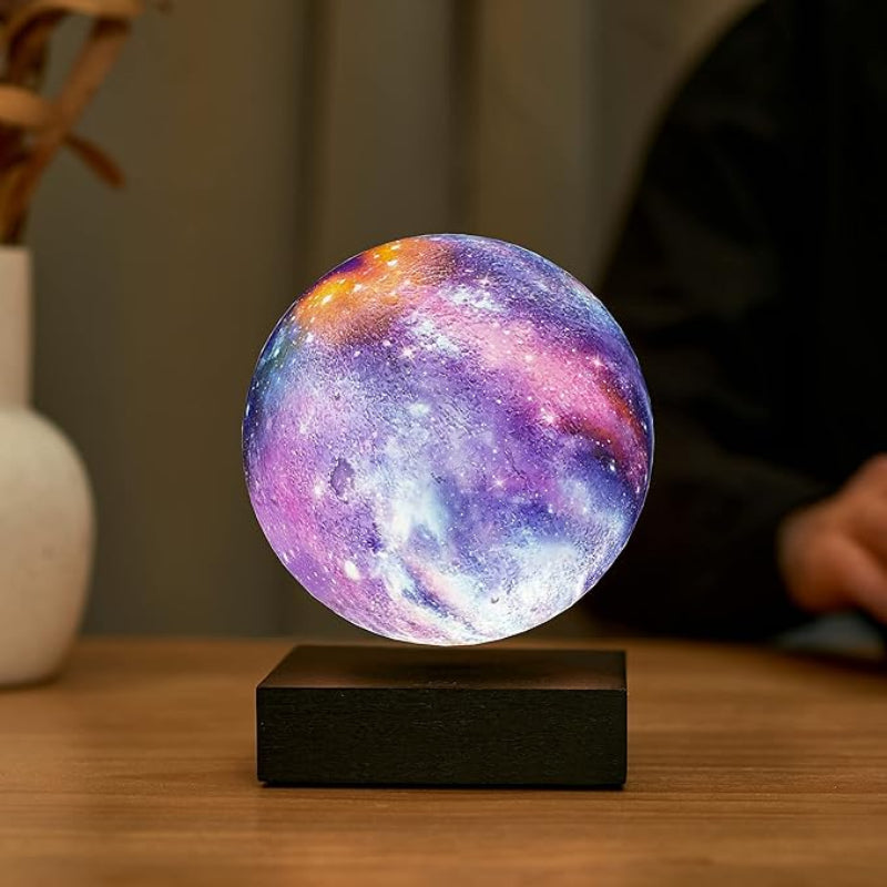 Modern Levitating Starry Sky Lamp glowing in a dimly lit living room, creating a relaxing and enchanting atmosphere.