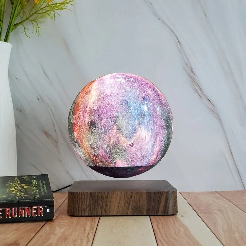 Levitating Starry Sky Lamp illuminating a bedroom with warm, glowing light, ideal for nighttime relaxation.