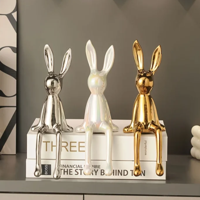 Long-Eared Sitting Rabbits – Whimsical Shelf Decor | Kiyo Home