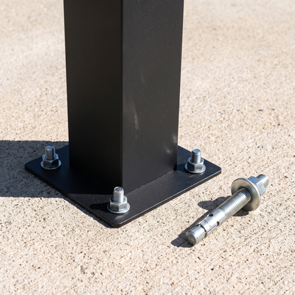 Black louvered pergola post base anchor plate with mounting bolt, Kiyo Home