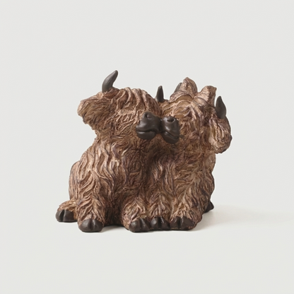 2 kissing Hamish highland cow's with white background.