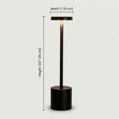 Luca touch table lamp dimensions graphic in black