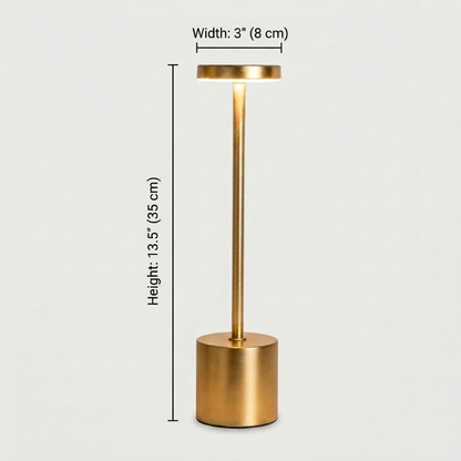 Luca touch table lamp dimensions graphic in gold