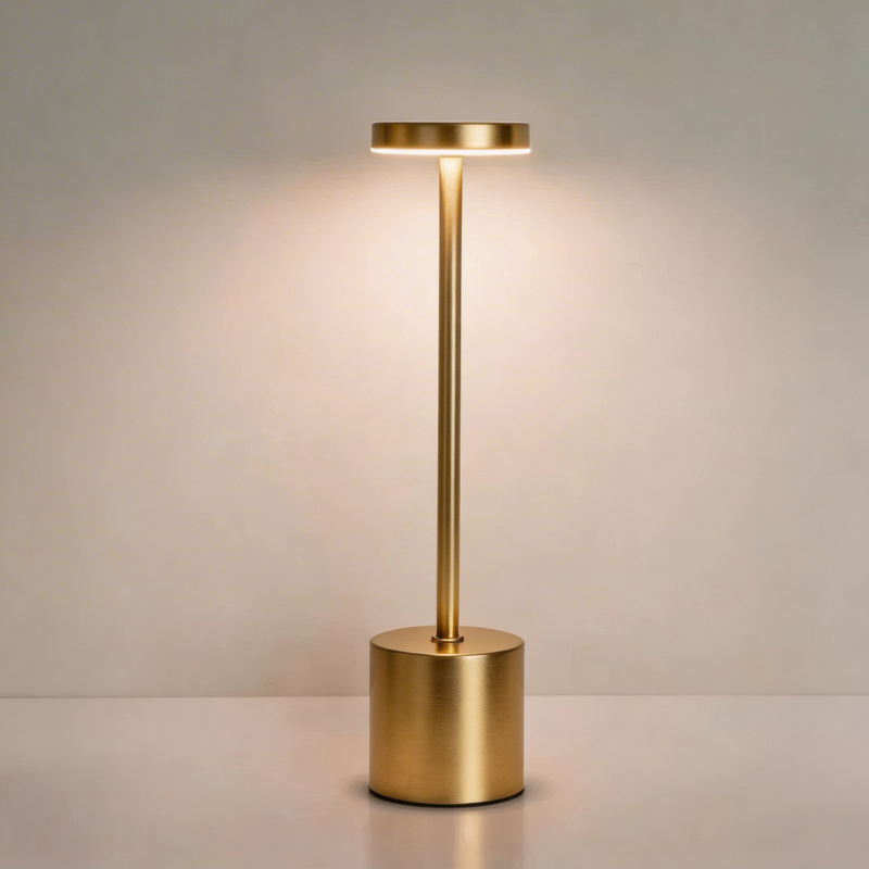 Gold floor lamp on a neutral background