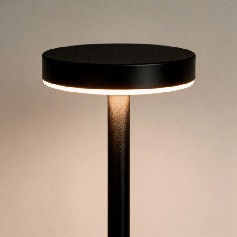 Close-up of black Luca touch table lamp shade