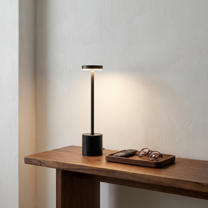 Luca touch table lamp in black on console table