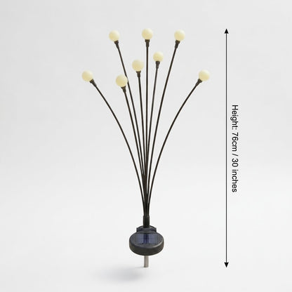 Lit solar garden light on a plain background with a measurement marked: height 30 inches
