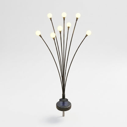 Single lit solar garden light with 8 warm-white bulbs on a plain studio background