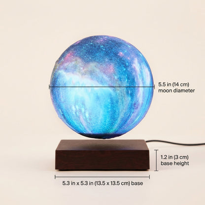 Moon lamp with measurements on a beige background
