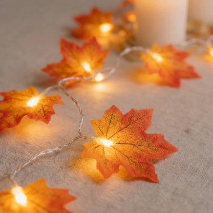 Maple leaf string lights with warm LED glow