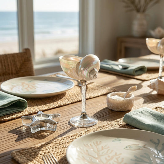 Maris seashell glasses coastal table setting