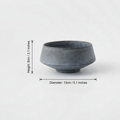 Medium matte blue stoneware bowl with dimensions labeled height 8 cm (3.1 in) and diameter 13 cm (5.1 in)