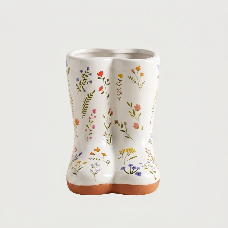 Floral Meadow boot vase on white background