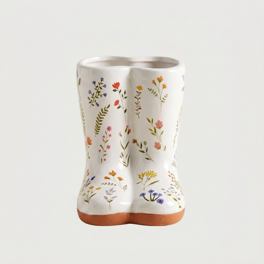 Floral Meadow boot vase on white background