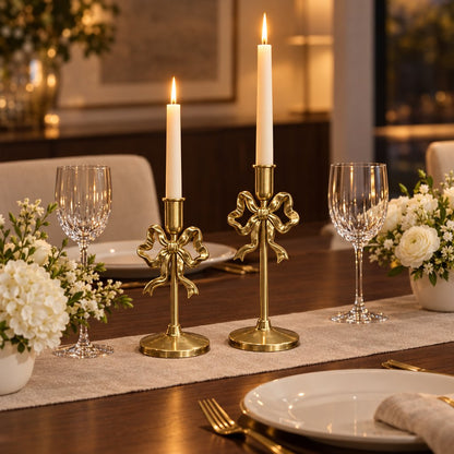 Metal Bow Candlestick Holders