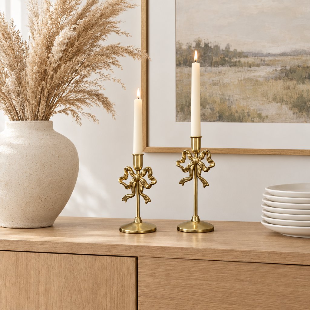 Metal Bow Candlestick Holders