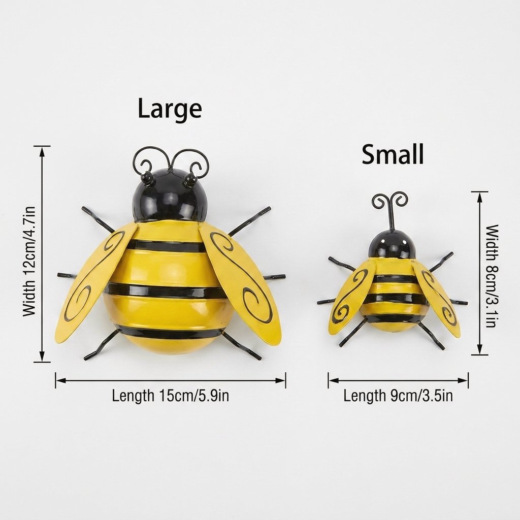 Size comparison: large bee 15cm long, small bee 9cm long