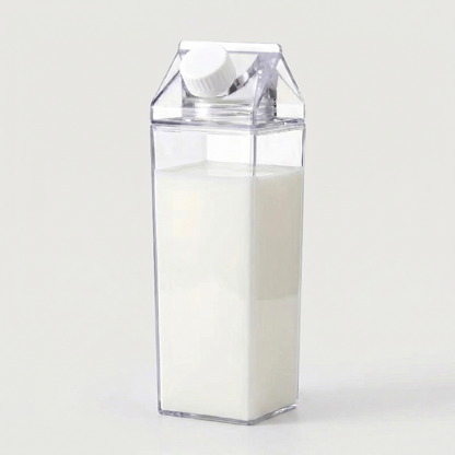 Milk carton style water bottle filled with milk on white background