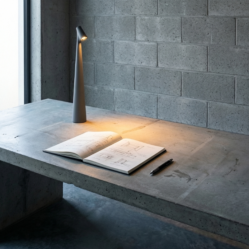 Minimalist portable LED table lamp on desk