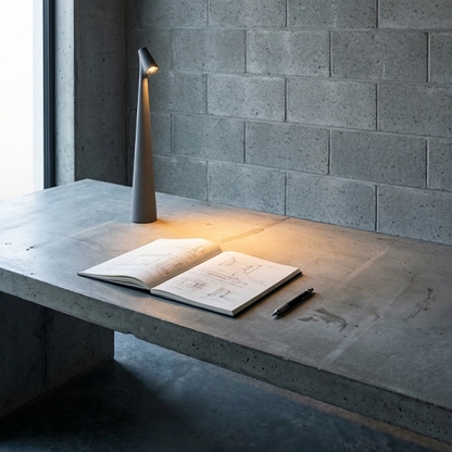 Minimalist portable LED table lamp on desk
