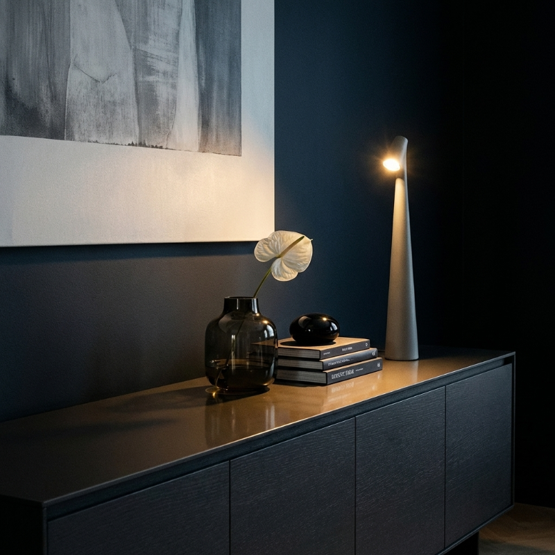 Portable aluminum table lamp for bedroom or lounge lighting