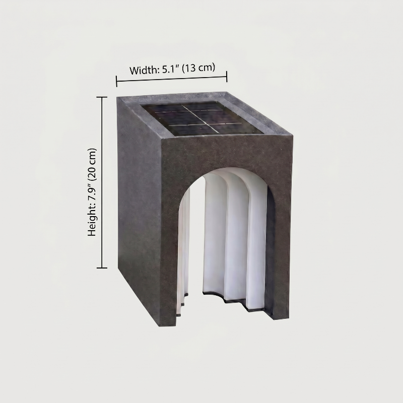 Modern arch solar lantern dimensions graphic on white background